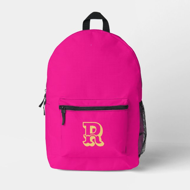 Monogram Retro Font Hot Pink Printed Backpack (Front)