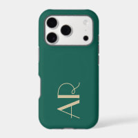 Monogram Retro Green Gold Initials Minimalist Chic