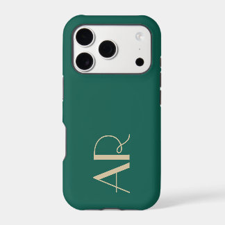 Monogram Retro Green Gold Initials Minimalist Chic