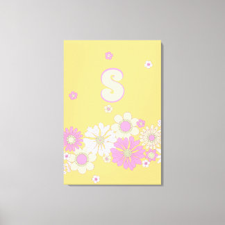 Monogram Retro Groovy 70s Flower Power Pattern  Canvas Print