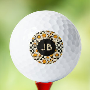 Monogram Retro Groovy Daisy Chequerboard Golf Balls