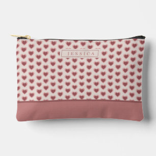 Monogram Retro Hearts Pink Burgundy Accessory Pouch
