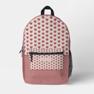 Monogram Retro Hearts Pink Burgundy Printed Backpack