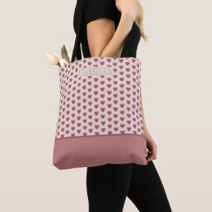 Monogram Retro Hearts Pink Burgundy Tote Bag