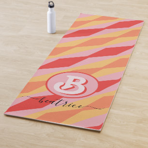 Monogram Retro Hippie 70s Pink Geometric Pastel Yoga Mat