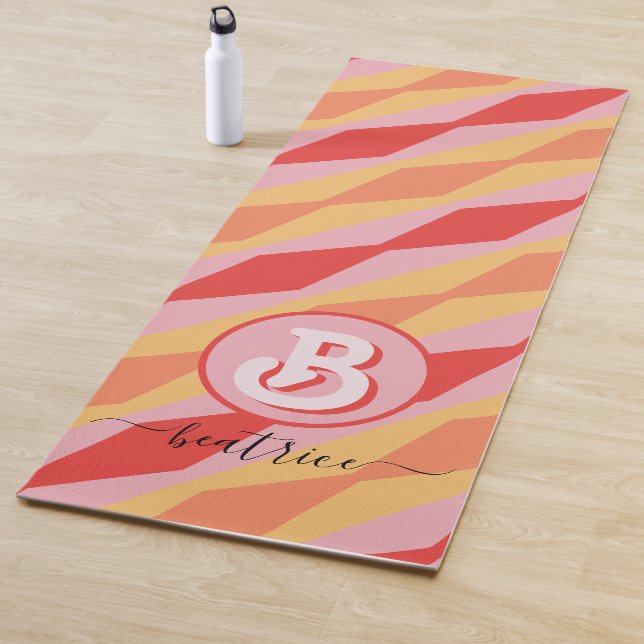 Monogram Retro Hippie 70s Pink Geometric Pastel Yoga Mat (In Situ)