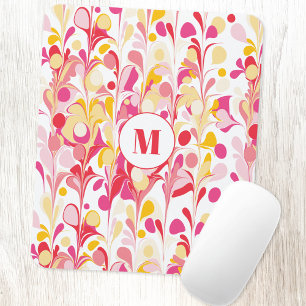 Monogram Retro Marble Abstract Pattern Pink Mouse Mat