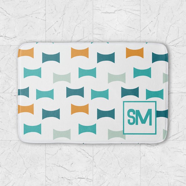 Monogram Retro Mid Century Geometric Pattern Bath Mat (Creator Uploaded)