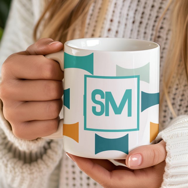 Monogram Retro Mid Century Geometric Pattern Coffee Mug (Creator Uploaded)