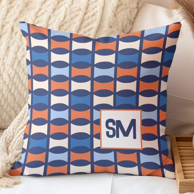 Monogram Retro Mid Century Geometric Pattern Cushion (Creator Uploaded)