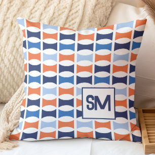 Monogram Retro Mid Century Geometric Pattern Cushion