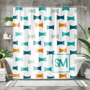 Monogram Retro Mid Century Geometric Pattern Shower Curtain