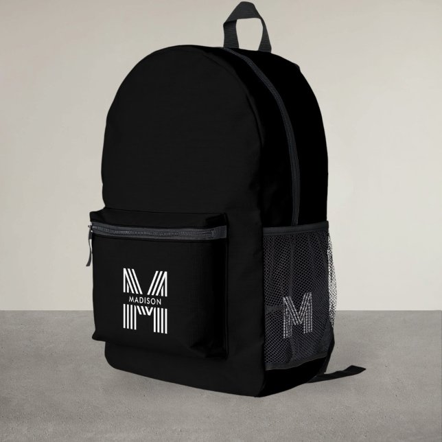Monogram Retro Minimalist Black Printed Backpack (Creator Uploaded)