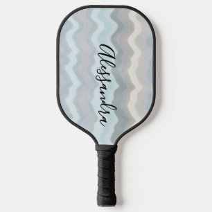 Monogram Retro Pastel Stripes Waves Grey Blue Chic Pickleball Paddle