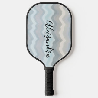 Monogram Retro Pastel Stripes Waves Grey Blue Chic Pickleball Paddle