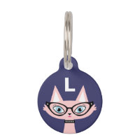 Monogram Retro Pink Cat Pet Tag