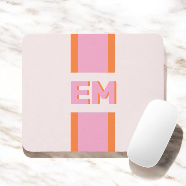 Monogram Retro Pink Orange Mouse Mat (Creator Uploaded)