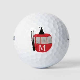 Monogram Retro Red Ski Gondola Lift Personalised Golf Balls