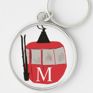 Monogram Retro Red Ski Gondola Lift Personalised Key Ring