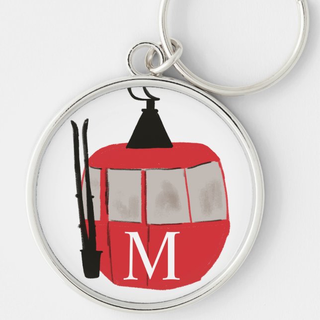 Monogram Retro Red Ski Gondola Lift Personalised Key Ring (Front)