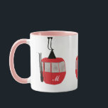 Monogram Retro Red Ski Gondola Lift Personalised Mug<br><div class="desc">Minimalist red gondola lift design for skiers and skiing enthusiasts. Red ski gondola is perfect personalised festive Christmas holiday gift for him or her. Xmas ski skiing skier gifts.</div>
