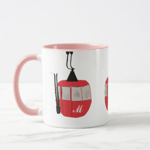 Monogram Retro Red Ski Gondola Lift Personalised Mug