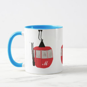 Monogram Retro Red Ski Gondola Lift Personalised Mug
