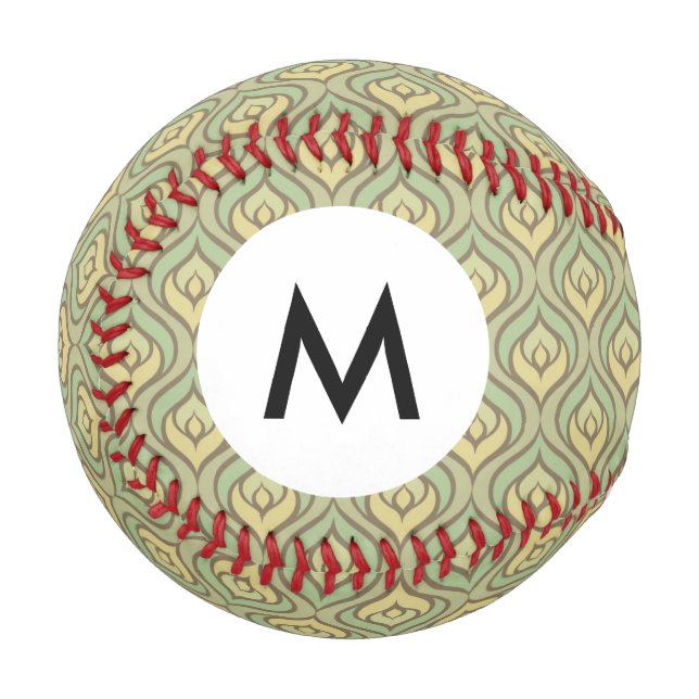 Monogram Retro vintage green and yellow pattern Baseball (Front Left)
