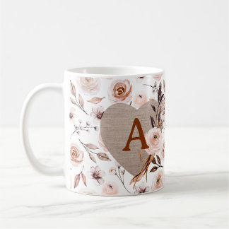 Monogram Retro Watercolor Floral Coffee Mug