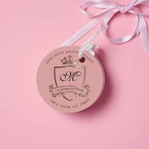 Monogram Return Address Crown Royal Rose Pink Classic Round Sticker