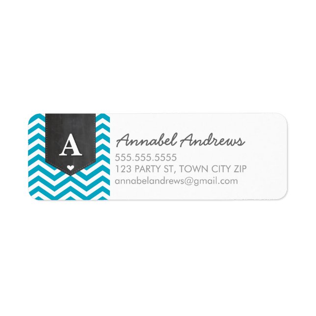 MONOGRAM RETURN ADDRESS modern chevron aqua blue (Front)