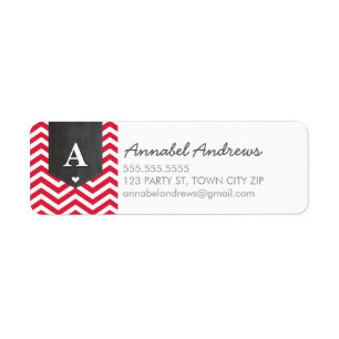 MONOGRAM RETURN ADDRESS modern chevron bright red