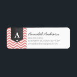 MONOGRAM RETURN ADDRESS modern chevron coral pink<br><div class="desc">A modern, monogrammed design featuring the trendy chevron stripe pattern and personalised with your initial! Setup as a template it is easy to customise with your own text - make it yours! Love the design but want to see it altered - different colour - a different product to complete your...</div>