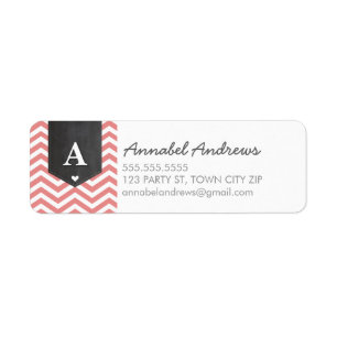 MONOGRAM RETURN ADDRESS modern chevron coral pink