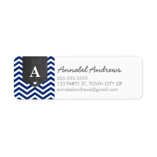MONOGRAM RETURN ADDRESS modern chevron navy blue