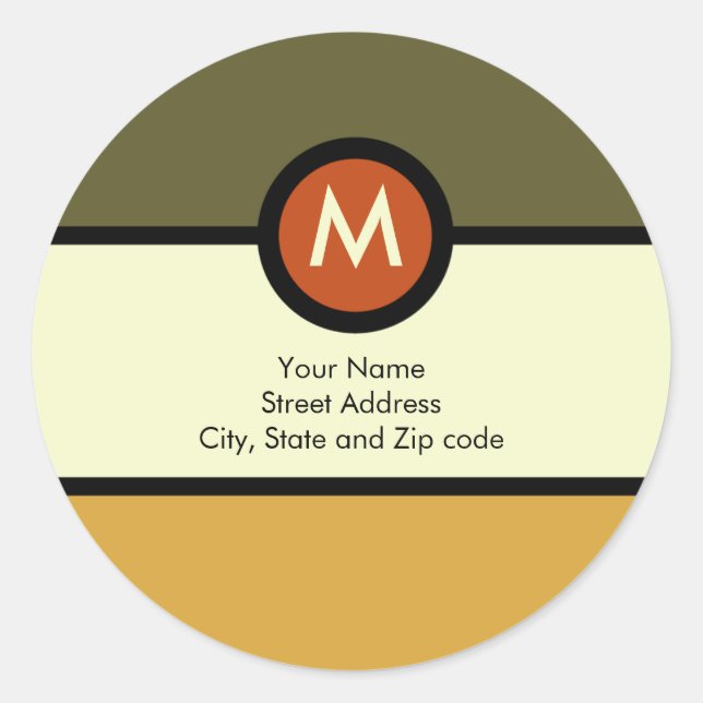Monogram Return Address Sticker - Green/Gold (Front)