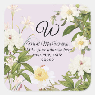 Monogram Return Label Lavender Rose Peony Floral