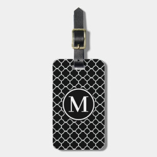 Monogram RF Black Classic Serif Quatrefoil Luggage Tag