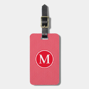 Monogram RF Red Classic Serif Thin Chevron Luggage Tag