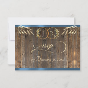 Monogram & Ribbon - Blue RSVP Card