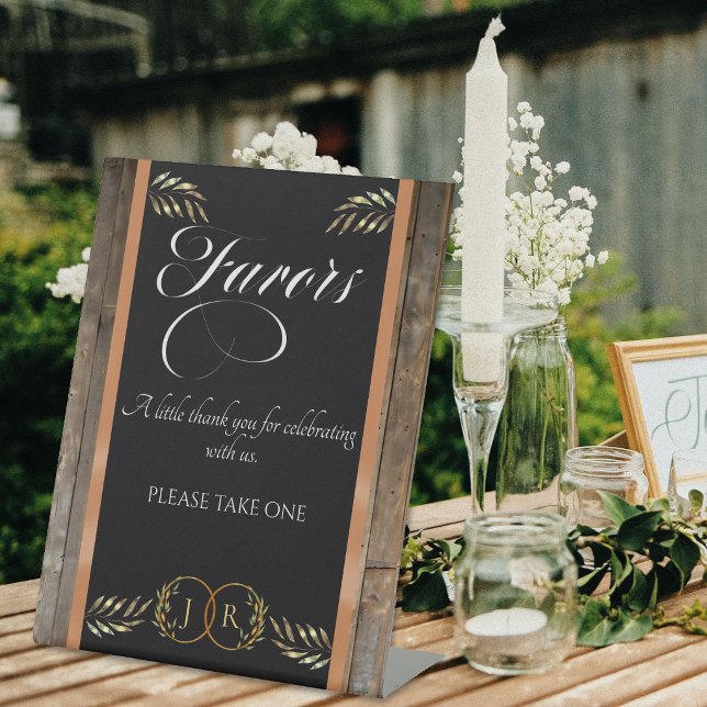 Monogram & Ribbon Favours - Peach Pedestal Sign (Creator Uploaded)