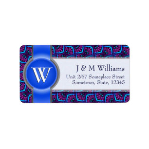 Monogram Ribbon Funky Blue Pink Address Labels