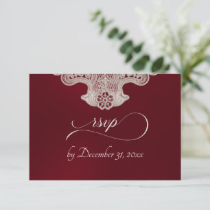 Monogram, Ribbon & Lace - Burgundy RSVP Card