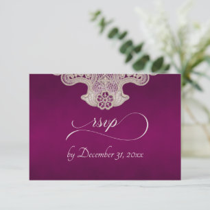 Monogram, Ribbon & Lace - Plum RSVP Card