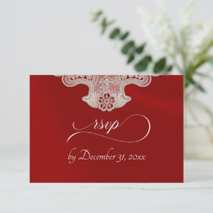 Monogram, Ribbon & Lace - Red RSVP Card