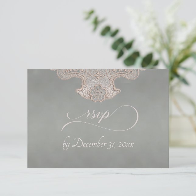 Monogram, Ribbon & Lace - Sage RSVP Card (Standing Front)