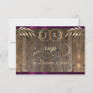 Monogram & Ribbon - Plum RSVP Card