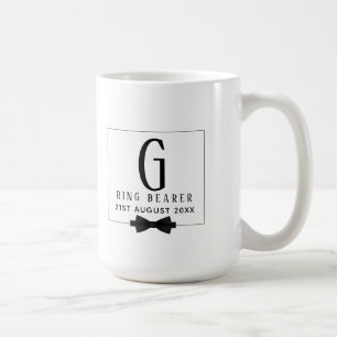 Monogram Ring Bearer Black White Bow Tie Groomsman Coffee Mug