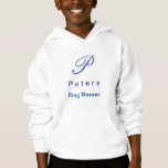 Monogram Ring Bearers Youth Boys Hoodie<br><div class="desc">This pullover hoodie is shown in a White colour with a Royal Blue colour initial in script with last name in print along with "ring bearer" in print beneath it. Plain back, Customise this item with your name and initial[s] by clicking on customise button, look to right and find appropriate...</div>