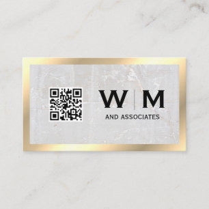 Monogram   Rock Slate   Gold Border   QR Code Business Card